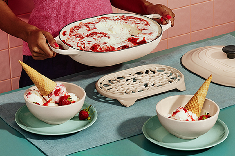 Crème glacée sans barattage à la fraise et au basilic